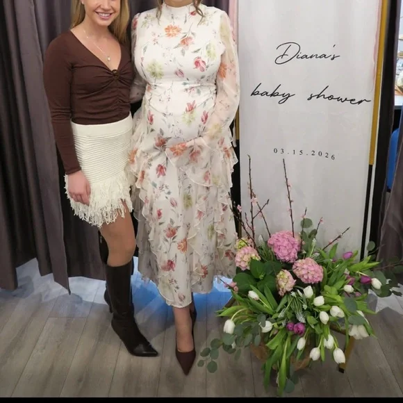 Adjustable Floral baby shower maternity White Dress - Picture 7 of 7